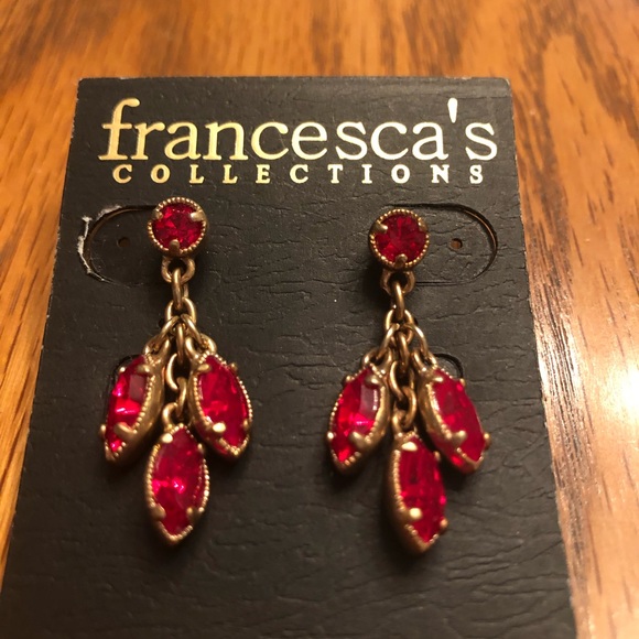 Francesca's Collections Jewelry - Francesca’s Collection red crystal earrings w/gold